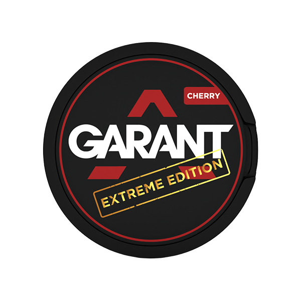 GARANT Extreme Cherry nicotine pouches can with bold design, featuring 25mg nicotine for a strong tobacco-free experience.