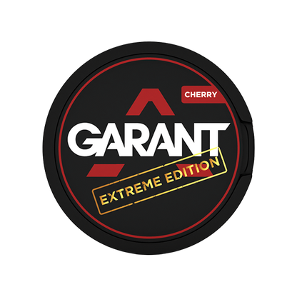 GARANT Extreme Cherry nicotine pouches can with bold design, featuring 25mg nicotine for a strong tobacco-free experience.