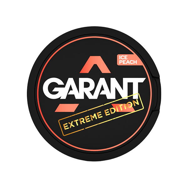 GARANT Extreme Ice Peach nicotine pouch can, featuring juicy peach flavor and strong nicotine hit.