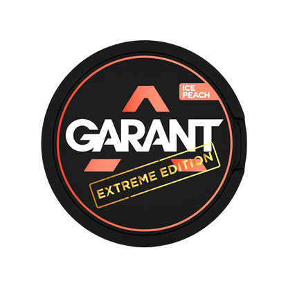 GARANT Extreme Ice Peach nicotine pouch can, featuring juicy peach flavor and strong nicotine hit.